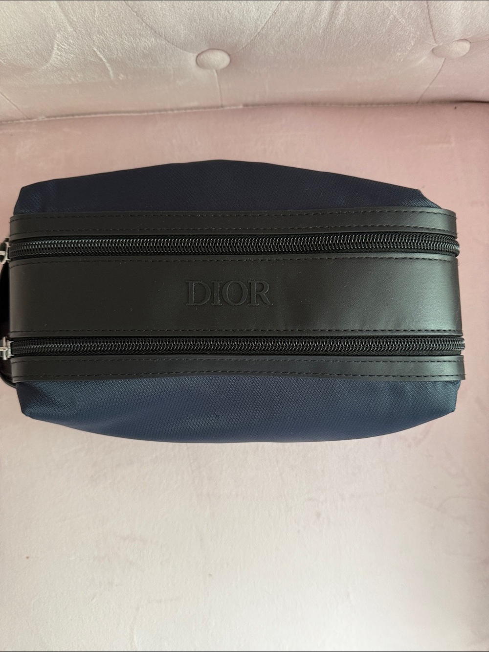 Dior Navy and Black Men's Toiletry Case with Embossed Logo